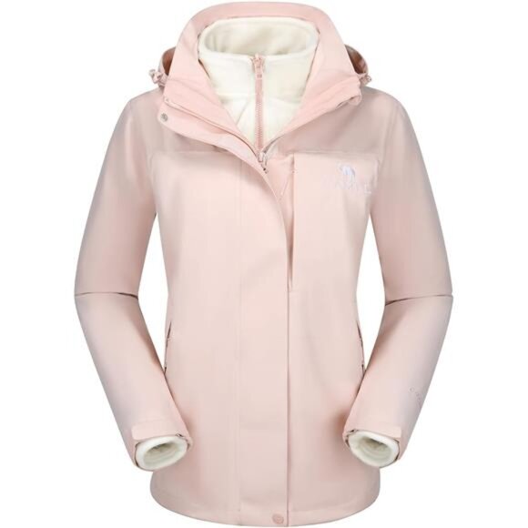Womens 3-in-1 Winter Ski Jacket Waterproof Rain Coat with Hood Warm Fleece